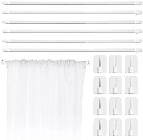 Asta per tende in plastica regolabile, 6 pezzi, bianca, 39,2-7,6 cm, con 12 ganci autoadesivi per finestre, armadi, soggiorno e cucina
