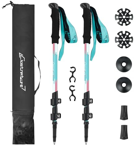 Clostnature Wanderstöcke Kinder Teleskop - Verstellbare Trekkingstöcke für Kinder, 2 Stück Leichte Walking Stöcke aus Aluminium für Wandern, Outdoor, Komfortabler Griff mit Handschlaufe, 50-96 cm