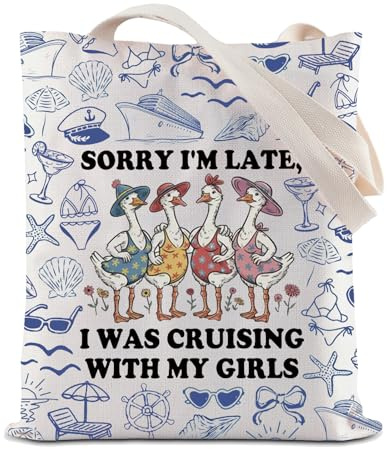 BAUNA Cruise Tote Bag Cruising Duck - Bolsa de compras reutilizable para comestibles, viaje de crucero, vacaciones, bolsa de hombro, regalo de vida en la playa, Bolsa Cruising, 35*40cm