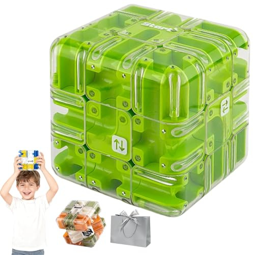 Lustiger 3D Labyrinth RollwüRfel Puzzle, 3D Labyrinth Puzzle WüRfel Mit Rollenden Kugeln,Praktisches Gehirntrainingsspielzeug Zum Stressabbau FüR Schulen, Partys, Familientreffen (Grün)