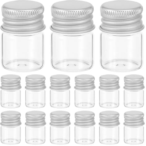 FUNOMOCYA 100 Botellas Mini de Vidrio Transparente 5 Ml Tapa de Aluminio Plateada, Frascos Herméticos para Aceites Esenciales, Manualidades y Decoración Navideña, Ideales para Viaje