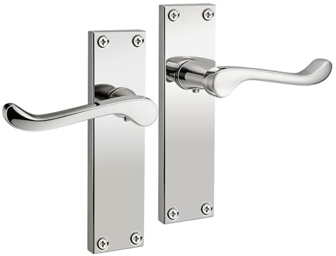 Brotima Polished Chrome Victorian Scroll Door Handles-1 Pair, Polished Chrome Door Handles,Interior Passage Door Lever for Hallway