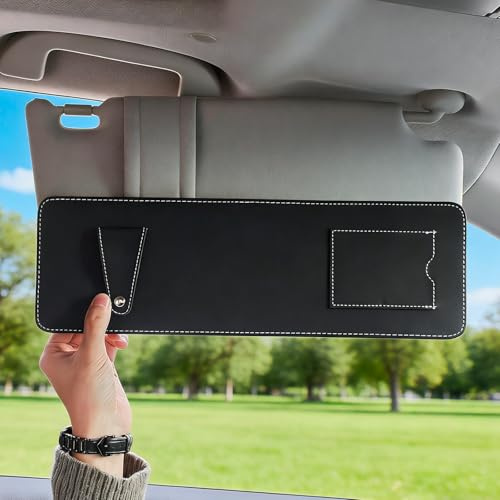 Alvorox Sun Visor Extension for Car, Anti-Glare UV Protection Extender with Card & Sunglasses Holder, Universal Fit for Driver and Passenger Side, Foldable, Tool-Free Installation