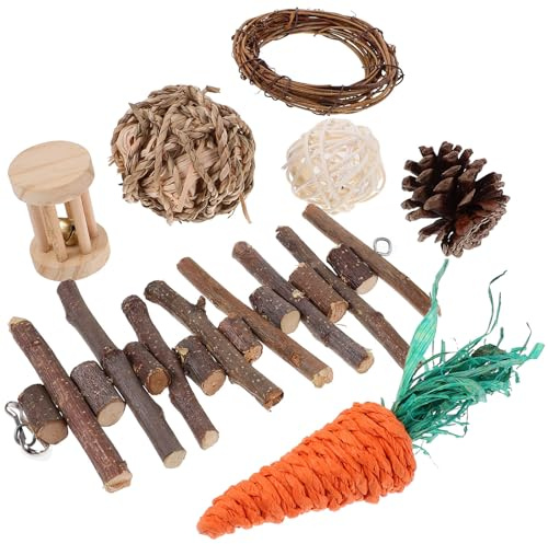 Set de Jouets à Mâcher en Herbe pour Petits Animaux Plusieurs styles | Balles, Anneau, Tambour, Bâton et Cône en Bois, Rotin et Herbe, pour Souris et Cochons D’inde Style Aléatoire