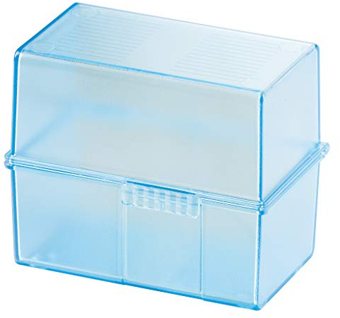 HAN Karteibox DIN A7 quer – innovatives, attraktives Design für 300 Karteikarten mit Stahlscharnier und Schnappverschluss, transluzent-blau, 977-64, 1 STÜCK