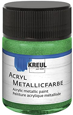 KREUL 77577 - Acryl Metallicfarbe, 50 ml Glas in metallic grün, glamouröse Acrylfarbe mit Metalliceffekt auf Wasserbasis, cremig deckend, schnelltrocknend und wasserfest