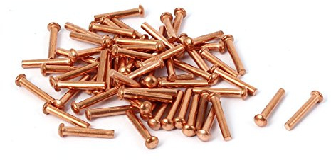 sourcing map 40PCS Kupfer massiv Nieten gurthalteband 13mm Länge Gold Ton | Runder Kopf, 2mm x 12mm