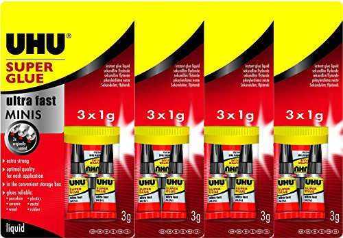 UHU Sekundenkleber blitzschnell MINIS, flüssig 3 x 1g (4 Packungen)