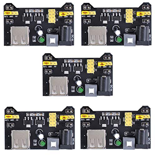 Oiyagai 5pcs MB102 Breadboard Power Supply Module for Arduino, 3.3V/5V DC USB Regulated Power, 700mA Output for Solderless Prototype Projects