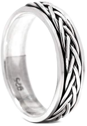 Windalf Wikinger Ring WIRA h: 0.5 cm Flechtmuster Drehring Hochwertiges Silber (Silber, 66 (21.0))