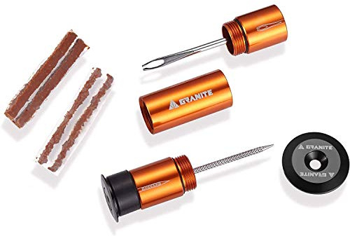 Granite Stash Tubeless Flat Tire Repair Kit Bike Tool Kit - Easy Handlebar Storage - Complete Bike Tire Plug Kit - 2 Different Size Tire Plugs - Portable - Easy and Effortless Usage (Orange)