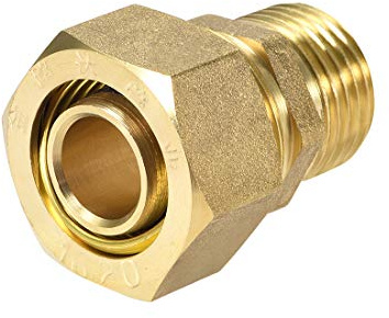 sourcing map Adaptador de Conector de Tubo de Compresión de Latón | Tubo de 20 mm OD X 1/2 G Macho, para Tubo OD Macho X Tono Oro