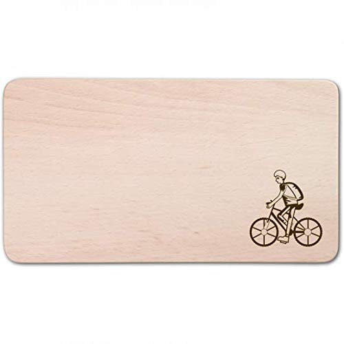mit individueller Gravur: Frühstücksbrett, rechteckig, mit Motiv Fahrrad Fahreri aus Holz 22 cm