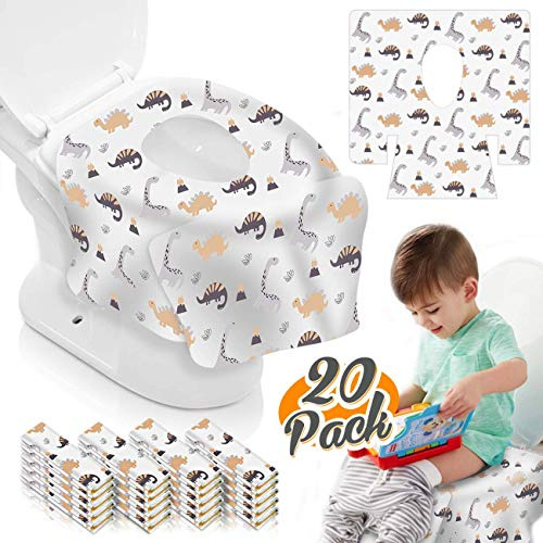 TAOPE Toilet Seat Covers Disposable, Potty Seat Covers Extra Large Size for Toddlers Potty Training, Public Restrooms and Travel (White - Dinosaur 20 Pieces)