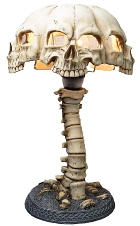Ebros Gift Day of The Dead Evil Resurrection Boneyard Ossuary Skulls Canopy Shade with Bone Spine Stand Structure Side Table Lamp Sculpture Spooky Skeleton Graveyard Macabre Lighting Accent