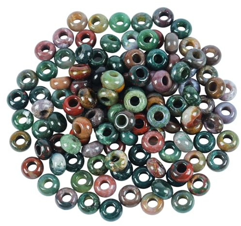 Lovionus89 20 Stück große Loch lose Stein Rondelle europäische Perlen für Charms Armband Kristalle Schmuck Voraussetzungen DIY, Indischer Achat
