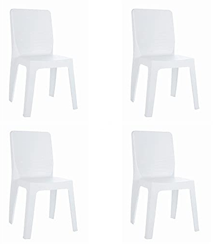 Resol Iris Set 4 Sillas de Jardín Apilable | Terraza, Patio, Exterior, Comedor, Reuniones | Diseño Moderno | Ligera y Resistente Filtro UV - Color Blanco