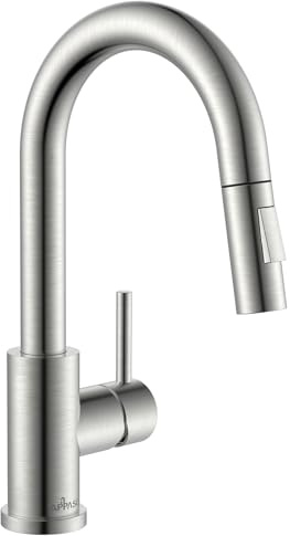 APPASO Bar Sink Faucet, Stainless Steel Kitchen Sink Faucets with Pull Down Sprayer 2 Modes, Modern Single Handle High Arch, Utility Faucet for RV Camper Outdoor, Brushed Nickel