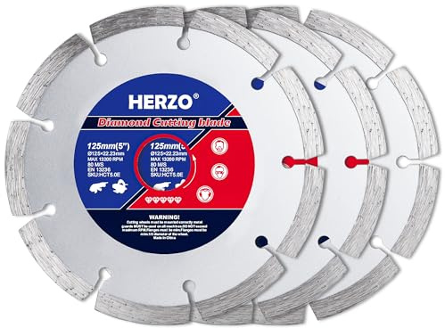 HERZO Disque Diamant 125 mm pour Beton, Granit, Pierre, Marbre, Maçonnerie, Brique - Disque a Tronconner Diamant pour Meuleuse