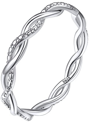 Bestyle Anillo de Plata de Ley925 con Diseño de Ondas Entrelazadas, Elegante y Refinado Talla 6.75