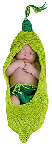 URFEDA Baby Photo Clothing Pea Set Newborn Photography Props Knitting Costume Cute Handmade Crochet Baby Photo Prop Accessories for 0-3 Months Baby Fancy Dress Party Photography Accessories