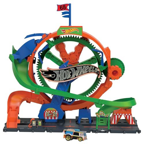 Hot Wheels Coffret Grande Roue City, avec 1 Voiture et Grande Roue activée par Les Enfants avec Effets sonores et Lumineux façon fête foraine, HKX46