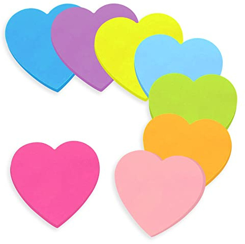 Haftnotizen, 560 Blatt, Herzform, selbstklebend, Farbe, Haftnotizen, Lesezeichen, Büro, 8 Farben, 76 x 76 mm