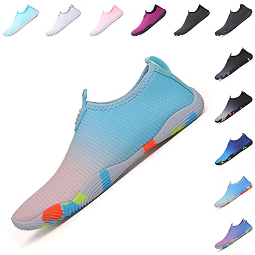 Baofular Chaussures Aquatiques Homme Femme Chaussure de Plage Confortable été Chaussette de Piscine Antidérapante Chaussures d'eau pour Yoga Surf Natation Mer Sport Aquatique Rose Bleu 39 EU