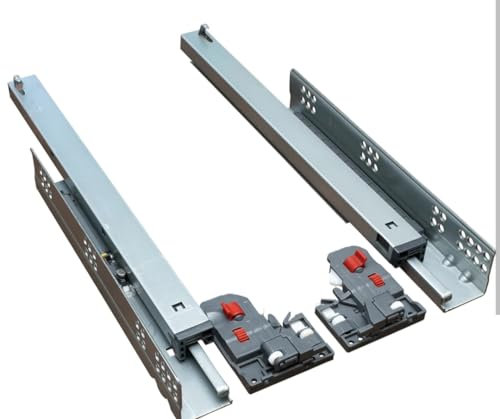 Ram Industrie Q50 Paire de coulisses invisibles pour tiroir, sortie totale, fermeture soft, avec accrochages (450 mm)