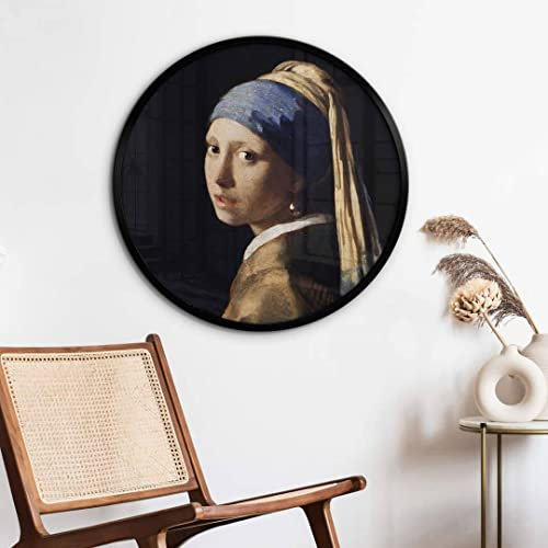 Mädchen mit Perlenohrring Poster Barock Wohnzimmer Bilder Rund Vintage Gemälde Vermeer