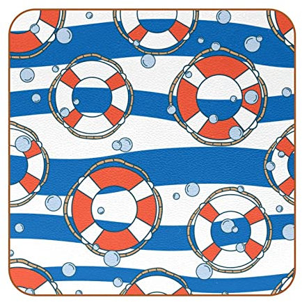 Getränke-Untersetzer, 6 Stück, PU-Leder, dekoratives Geschenk für Heimdekoration, Rettungsring, nautisch