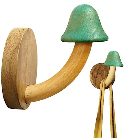 shengyi Appendini da parete, a forma di fungo, ganci adesivi in legno, ganci decorativi per cappelli, ganci da parete vintage per vestiti, cappelli, borse
