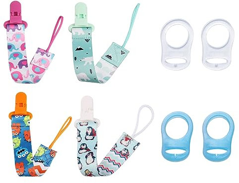 RGZ 4pcs Schnullerkette Baumwolle Schnullerband Mädchen und Jungs Schnullerketten Clips für Lätzchen Dreieckstuch Sauger