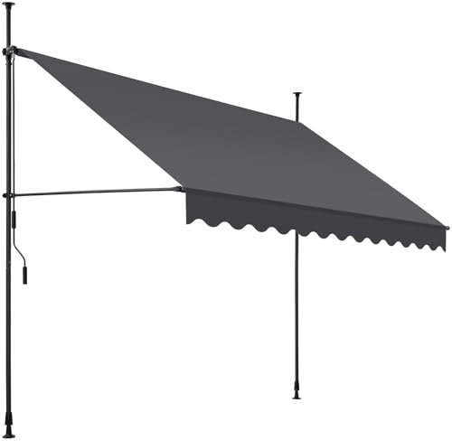 tectake Store banne sans Perçage Auvent Marquise Retractable avec Manivelle Multi-Fonction Store latéral Enroulable Brise Vue Brise Soleil Opaque en Aluminium - Noir/Gris, 300 x 180 cm