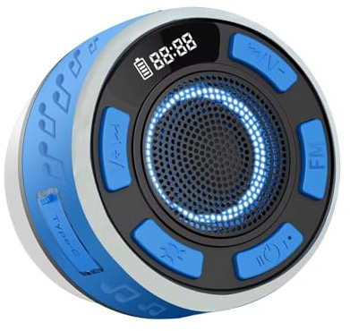 ISMMIK Bluetooth Shower Speaker, Portable Bluetooth Wireless with Time Display, 2025 IPX7 Waterproof with RGB Lights, Stereo Bass, Mini Speaker for Bathroom, Party, Travel, Outdoor Blue