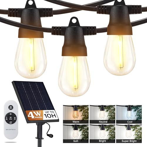 Brightech 48 (42+6) FT Ambience Pro Outdoor Solar String Lights - Bright Remote Control Color Adjustable Solar Light - Commercial Grade, 15 Waterproof LED Bulbs for Patios, Camping, Yard, Outside