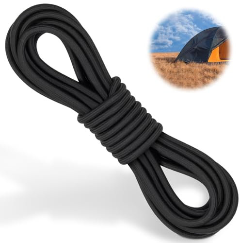 Akicderu Gummiseil, 10mm 20m Expanderseil, Vielseitige Gummikordel, Stark elastisches Gummischnur, Gummiband, Planenseil, Spannseil für DIY, Schwarz