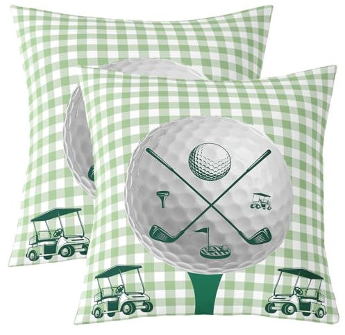 richhome Golf Kissenbezüge Für Jugendliche Cartoon Golf Club Cart Outdoor Sport Wurf Kissenbezüge 50x50 Set Von 2 Rustikales Geometrie Gitter Grün Weiß Raum Dekor Für Couch Und Bett Kissen