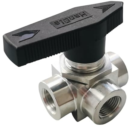 YACO INDUSTRY 3-Wege-Kugelhahn, T-Anschluss, 3/8 Zoll NPT, Reduzierbohrung 7 mm, Edelstahl, Umkehrventil, keine Grenzposition