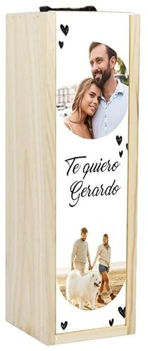 CALLEDELREGALO – Caja de Vino Personalizada con Foto | Estuche de Madera Natural para 1 Botella | Regalo Original para Parejas | Caja con Tapa Corredera (Botella No Incluida)