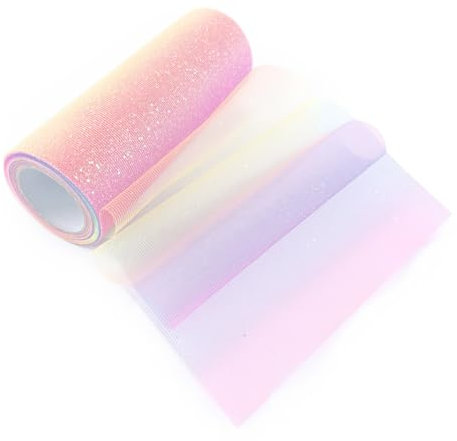 15cm X 9m Regenbogen Tischläufer GlitzerTüll, Rosa Blau Farbverlauf Tüllband, Glitzer Weich Dekostoff Pailletten Tüllstoff, Tüllrolle Handwerk Servietten, Tischband für Party, Hochzeitsdekoration
