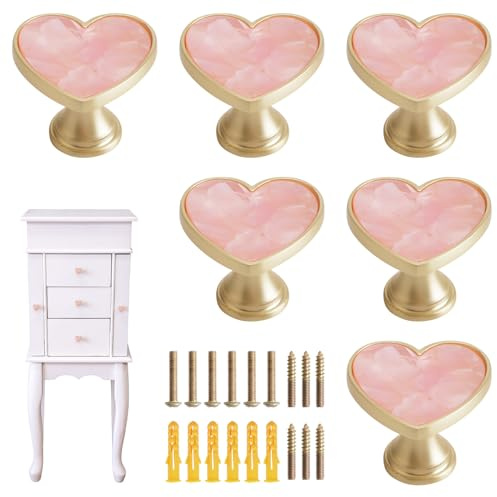 MOROBOR Herzförmiger Knauf aus Zinklegierung, 6 Stück, für Schränke, Kommoden, Schubladen, Möbel, Kleiderschrank, Badezimmer, dekorative Griffe für Schränke, Türknauf, Ziehgriff für Wohnzimmer,