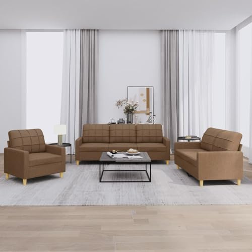 ZEYUAN 3-TLG. Sofagarnitur mit Kissen Braun Stoff, Sofa Mit Relaxfunktion, Couchgarnitur, Wohnzimmer Sofa, Couch, Sofa Set 3201245