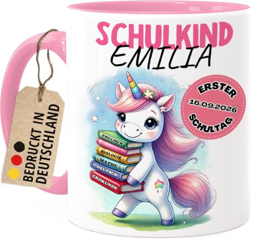 Tassenliebling® Schulkind 2026 Tasse personalisiert Mädchen Junge - Rosa - Geschenk zur Einschulung - Einhorn Tasse - Schultüte Füllung - Schulanfang Geschenke - Grundschule Vorschule