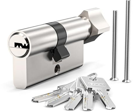 MANICAF Cylindre de serrure à bouton 30/30, serrure à cylindre européen avec bouton, serrure de sécurité pour porte d'entrée, serrure à cylindre 60 mm avec 5 clés en laiton