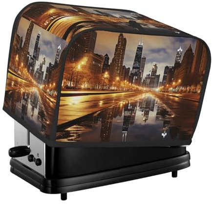 Chicago Toaster-Abdeckung, 2 Scheiben, für kleine Geräte, mit Taschen, Toaster-Staubschutz mit Griff oben, waschbar, Universal-Brotbackmaschinen-Abdeckung für Küche