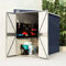 IKAYAA Cobertizo Exterior de Pared 1118 x 194 x 178 cm Armario Cobertizo de Exterior para Herramientas, Caseta de Jardín Metálica con 2 Puertas para Almacenamiento de Herramientas Antracita