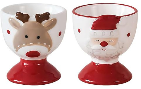 Weihnachten Eierbecher, Niedliche Keramik Weich Gekochte Eierhalter Weihnachtsmann Eierbecher Weihnachten Eierhalter Geschenk für Familie Freunde - 2 Stück