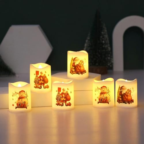 Eteslot Led Kerzen Weihnachten, Weihnachtsdeko Kerzen, 6 Stück Flammenlose LED Kerzen Mit Weihnachtsmann Muster, Weihnachtsdeko Innen LED Batteriebetrieben