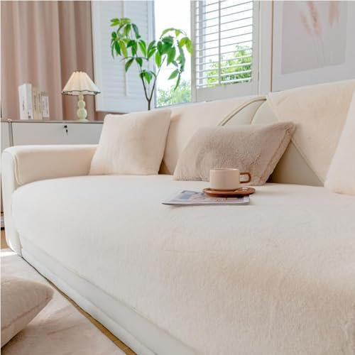 GKXLH New Sofa Cover Washable - Soft Mink Velvet Sofa Covers 1 2 3 Seater, Non-Slip Sofa Slipcovers, Couch Covers for Sectional Sofa, Corner Sofa Cover L Shape Furniture Protector (Beige White)